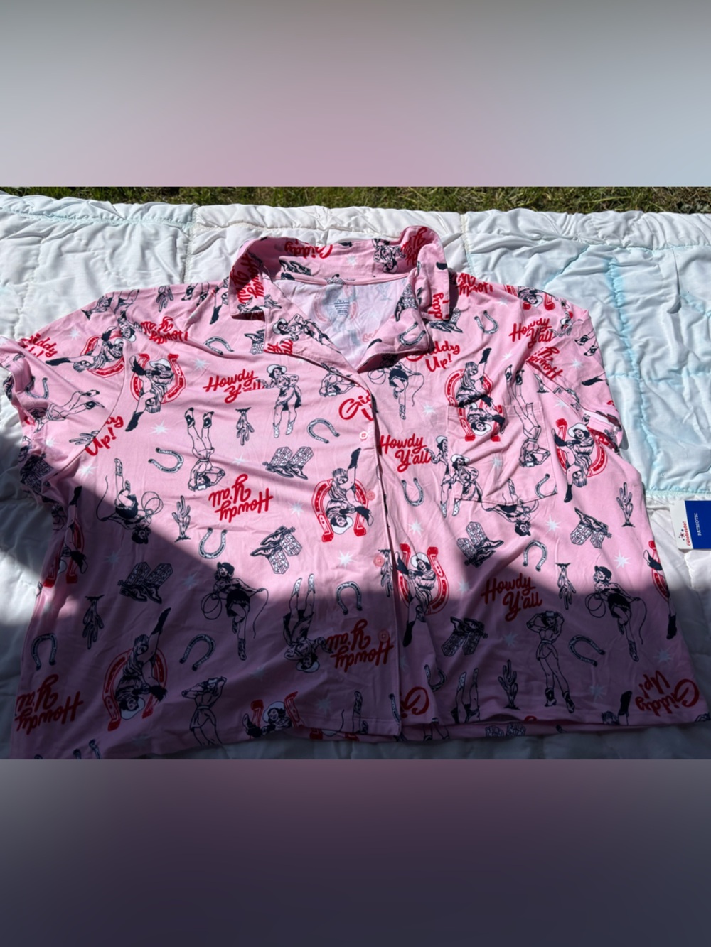 Pink Western Graphic Pajama Top